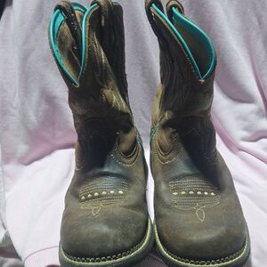 Shyanne Brown Leather Western Boots with Teal Lining